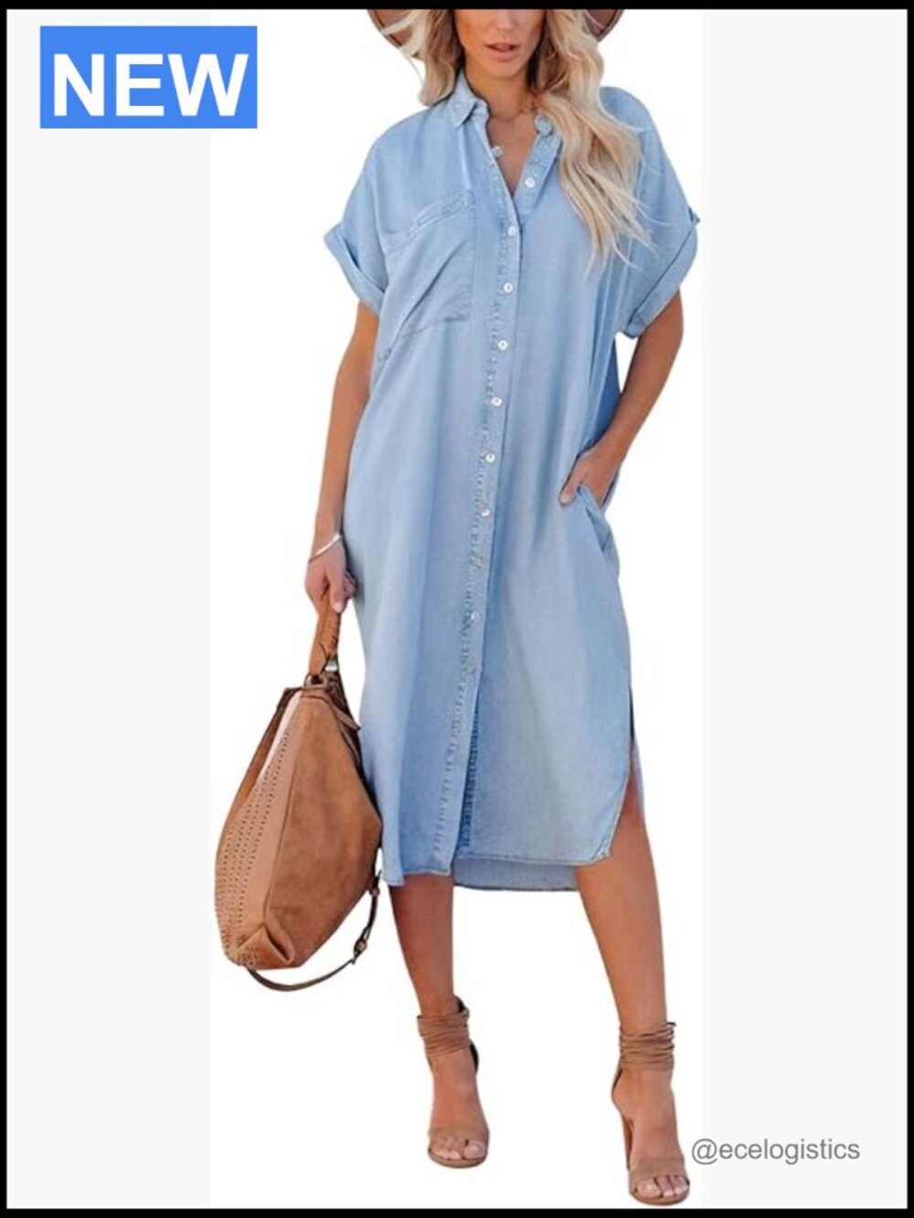 Midi Loose Fit Denim Shirt Dress with Pockets